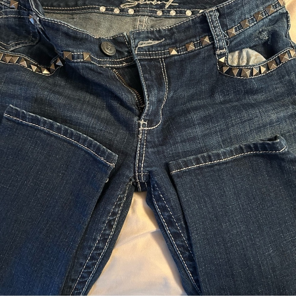 Seven 7 Jeans Women's Size 29 Straight Leg Distressed Studded Denim Med Wash - Picture 12 of 12